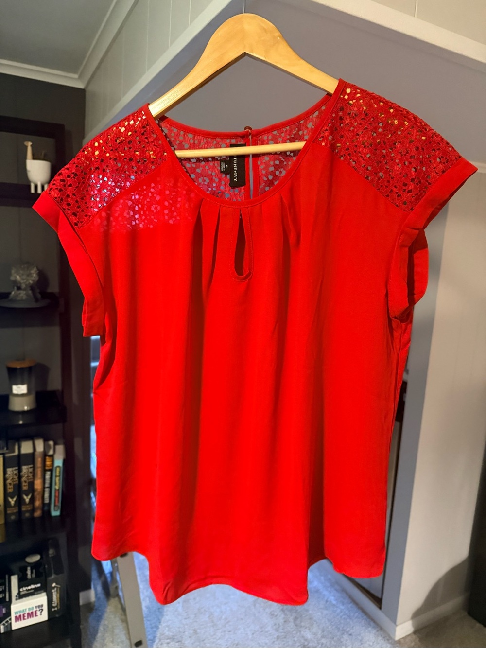 Fortune & Ivy Red Embellished Cap-Sleeve Blouse